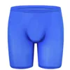 Underpants Ice Silk Long Men Boxer Low Waist Solid Underwear Shorts Leg Boxers Sexy U Pouch202E