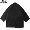 Japanska Kimono Jacket Zipper Fickor Hip Hop Men Black Streetwear Harajuku Japan Style Cardigan 211217