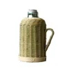 Handmade Bamboo Weaving Thermos Pot Bottle For Water With Cork Lid Cover And Handgrip Vacuum Flask Keep Warm Glass Inner Large 210809