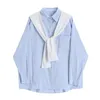Летние сплошные негабаритные женские кардиганские блузки с шалью Ретро Rok Стильная свободная улица OL повседневные классические рубашки 210417