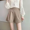 Summer Women's Khaki Shorts Female Elegant High Waist Straight Zipper Pockets Casaul Loose OL Style Lady 210428