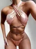 Sexig bandage bikini push up badkläder kvinnor hög ben bikini set guld silver snakeskin tryck biquini baddräkt baddräkt 210319