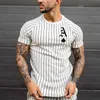 ビンテージポーカーストライププリント半袖Tシャツ男性ファッションOネックティー2021夏の新しいカジュアル原宿メンズストリートウェアプラスサイズx0602