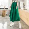 SURMIITRO Unregelmäßige Breite Bein Lange Falten Rock Hosen Frauen Sommer Koreanischen Stil Grün Chiffon Hohe Taille Hose Weibliche 210712