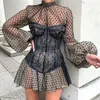 Летние платья для женщин вечеринка BodyCon платье сексуальное белое длинное рукавом платье черное кружева корсет платье мини-клуб наряды вечером 210422