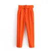 Sprzedaż Kobiety Cukierki Kolor Spodnie Fioletowy Pomarańczowy Beżowy Chic Biznes Spodnie Kobiet Fałszywe Zipper Pantalones Mujer P616 210925