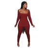 Womens Tracksuits Två Piece Pants Set Pit Strip Suit Fashion Långärmad Kvadratisk Neck Split Sweater Sweatshirt Leggings Outfits Plus Storlek