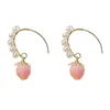 Hoop & Huggie Pink Flower Earrings Pendant Pearl Earrrings Fashion Sweet Jewelry For Women And Girls