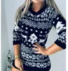 여자 스웨터 여성 스웨터 드레스 산타 클로스 크리스마스 인쇄 긴 슬리브 O- 넥 크리스마스 뜨개질 풀 오버 탑 점퍼 니트웨어
