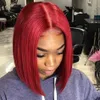 4x4 Lace Closure Remy Indian Human Hair Wigs with Baby Hair 99J Burgundy Color Short Straight Bob Wig 150% Density