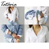 1Spring Yaz Bir Cep Kadın Beyaz Gömlek Kadın Bluz Tops Uzun Kollu Rahat Turn-down Yaka OL Stil Gevşek Bluzlar 210514