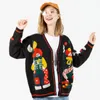 Funny Clown Print Knitted Cardigan Sweater Men Streetwear Harajuku Cotton Oversize Woman Unsiex Knit Coats Men's Sweaters