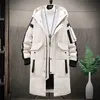 Warm Thick Men White Duck Down Jacket Hooded Puffer Jackets Coat Winter Male Casual Long Parka Overcoat Outdoor Multi-pocket 211204