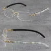 Quality White Inside Black Buffalo Horn Frame Man Woman Optical Original Wood Eyeglasses 18K Gold Frame glasses Rimless 8200757 Unisex Eyewear Size:57-18-140mm