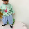 Dinossauro imprimir meninos pequenos o-pescoço camisolas primavera outono fina moletom para crianças hoodies roupas criança camisolas 210413