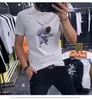 Erkek Kısa Kollu T-shirt Uzay Karikatür Tavşan Baskı Sıcak Elmas O-Boyun Ince Moda Trend Marka Yaz Yeni Gençlik Erkekler Kadınlar Benzerleri Tees Giyim
