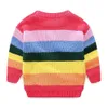 Mudkingdom Girls Rainbow Striped Sweaters Long Sleeve Knit Pullover Sweater Tops for Winter Clothes 210615