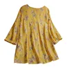 Дизайн плюс размер цветочные печатные блузка женщины O-шеи 3/4 рукава сыпучие повседневные рубашки женские топы и блузки 210603