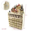 Jul Wooden Advent Calendar Led Lighted Village House Santa Claus nedräkning prydnad med stora lådor Box Xmas Dekoration 211019