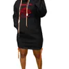 Fall Winter Fashion Women Hooded Pullover Letter Printed Sweatshirts Dress With Pockets Recommend Style Casual 210525