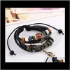 Pulseras Drop Entrega 2021 Punk con cuentas de cuero multicapa Wrap Mens Vintage Aleación Estrella Música Nota Charm Colgante Pulsera Hombres Joyería C2FGR