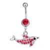 Dangle Dolphin Belly Button Rings Rostfritt stål Navel Ring med pärla Inlagda Unisex Body Piercing Smycken