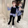 Clothes For Girls Striped Blouse + Vest Pants Suit Spring Autumn Outfit Casual Style School Tracksuit Kids 210527