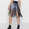 Women High Waist Faux Leather Fringe Tassels Skirt Body Harness with Snap Buttons Halloween Party Punk Rock Costume Clubwear 210621