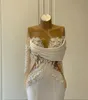 Illusie Lange Mouw Mermaid Prom Pageant Jurken 2022 Sheer Neck Beaded Light Vlek Fishtail Afrikaanse avondjurken Vestido 533WW