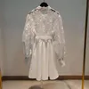 Patchwork Lace Dress for Women Stand Collar Långärmad Hög midja upp Vintage Klänningar Kvinna Fashion Fall 210520