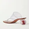 Zapatillas Tallón de cristal transparente Mujeres 2021 Summer Square Toe PVC Rose Fashion Tacones altos