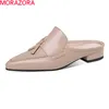 Morazora Stor storlek 34-41 Kvinnor Tofflor Äkta läder Casual Skor Square Heels Pekade Toe Ladies Mules Skor 210506