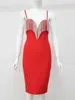 Kvinnor sexig mode blå röd svart vit rayon bandage klänning kändis chic elegant knä längd fest vestido 210527
