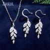 ZAKOL cubique zircone feuille crochet boucles d'oreilles collier ensemble pour les femmes élégant mariée fête de mariage bijoux robe pologne Style 2020