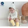 طفلة ملابس الفتيان الفتيات رومبير بذلة القبعات طويلة الأكمام الأبيض الأزرق playsuit للمواليد الوليد 210317