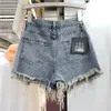 Kvinnor blå singel breasted wide ben denim vintage shorts hög midja mode casual vår sommar 16f0737 210510