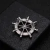 Pins Brooches Korean Fashion Crystal Navy Style Boat Rudder Anchor Brooch Lapel Pin For Men's Suit Badge Jewelry Shirt Collar Accessories Ki