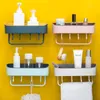 Plastic Punch Free Wall Hanging Bathroom Rack Self-Adhesive Soap Shampoo Holder Storage Rack with 4 Hanger