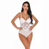 Women Floral Pattern Sexy High Rise See Through Lace Underwear Lingerie Bodysuit Playsuit 211208