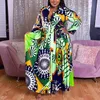 Robes Décontractées Africain Grande Taille Robe 4xl 5xl Étage Longueur Unique Poitrine Vert Imprimer Élégant Pour Soirée Robe De Nuit Vestidos Plus Tissu
