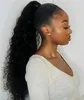 Ponytail Extension Real Human Hair 100% Remy [#1B Natural Black] Wrap Around Clip in Hairpieces Corn Wave Curly Wavy for Women