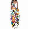 Dorywczo Dresses Lato 2021 Moda Czechy Kobiety Dziewczyna Głębokie V-Neck Luźna Talia Digital Print Bez Rękawów Duży wahadło Condole Pas Dress