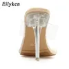 Eilyken Sommer Mode Sexy Klarer High Heel PVC Transparent Grüne Damen Hausschuhe Außerhalb Flip Flops Frauen Schuhe Größe 35-42 564EDAIEHJOIA