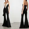 Dames Jumpsut Kleur Matching V-hals Mouwloos UIT SCHOUDER SEXY ROMPERS Dames Jumpsuit Zwart Vintage Long 210524