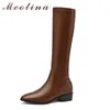 Botas hasta la rodilla Zapatos de mujer Cremallera Tacón medio Montar Punta redonda Tacones largos Señoras Otoño Invierno Marrón 40 210517