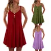 Casual klänningar miniklänning kvinnor sommar kausal fast färg naturlig vanlig ärmlös v-ringning rem dubbelbröst vanlig skift lös kort