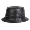 Man Real Leather Fitted Flat Bucket Hats Male Outdoor Potted Short Brim Black/Brown Hip Pop Gorras Elderly Fishing Cap