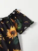 Girls Sunflower Print Lettuce Trim Dress SHE