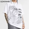 Tshirt streetwear strisce creative punk rock gotico magliette camicie casual pantaloni a vita bassa harajuku hip hop allentato uomo t-shirt top 210602