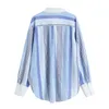 Cardigan de retalhos irregulares blusas ou camisas para mulheres elegante manga comprida listrado escritório senhoras BF lazer tops blusas 210417